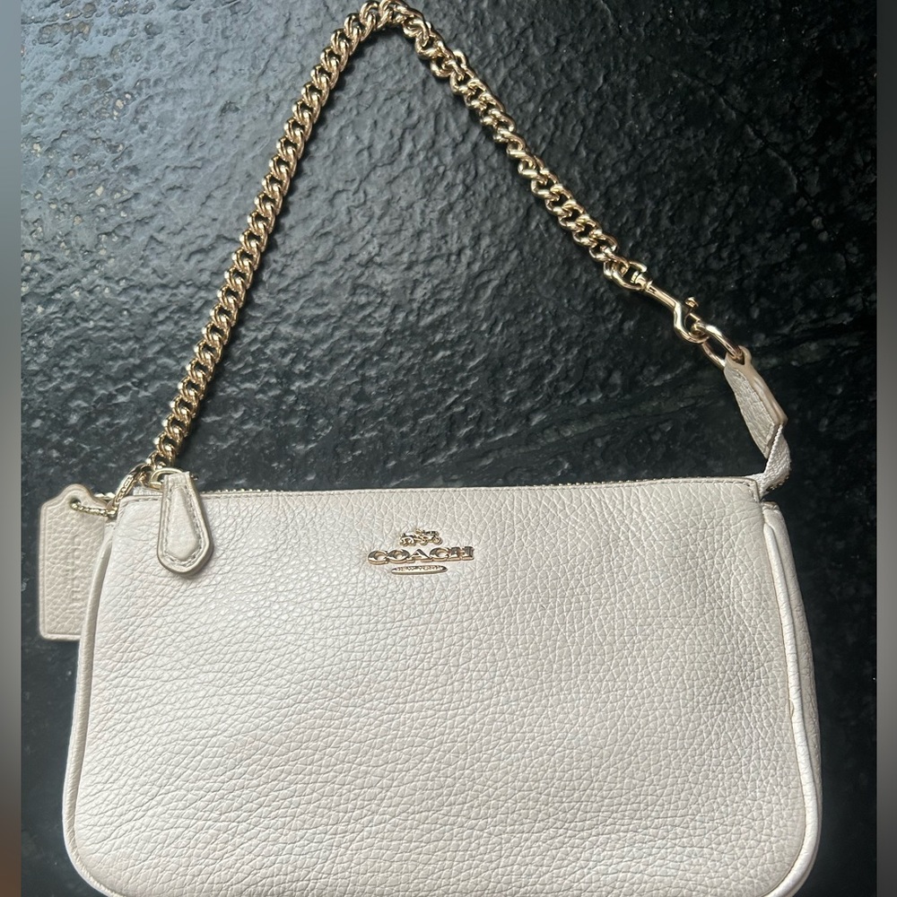 Coach creamy/white purse with adjustable gold chain strap